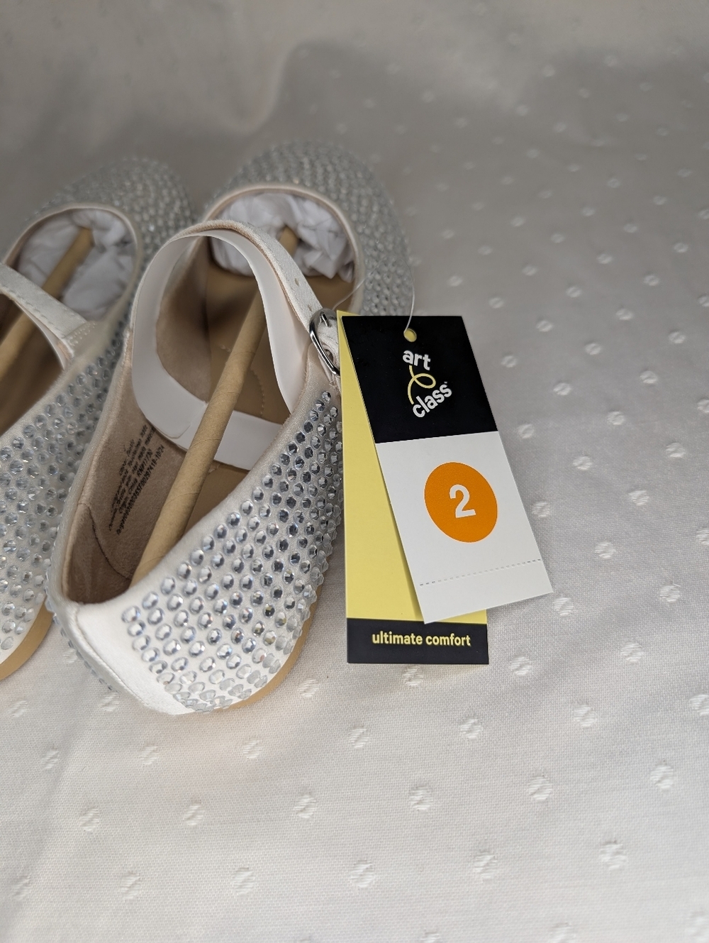 Art Class Off White Silver Rhinestone Mary Jane Flats Buckle Girls Size 2 NEW - Picture 5 of 7